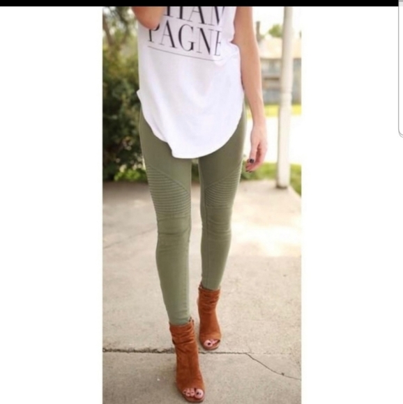 Olive moto jean leggings with ankle zipper - Picture 4 of 8